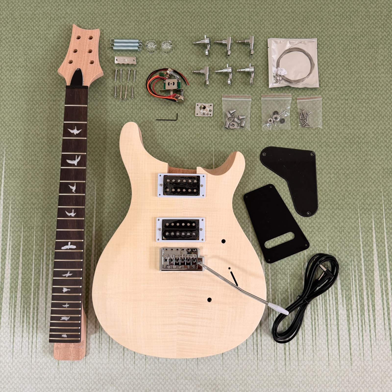 Unfinished 6string PRS Style DIY Electric Guitar Kit Tremolo System BK part 24F
