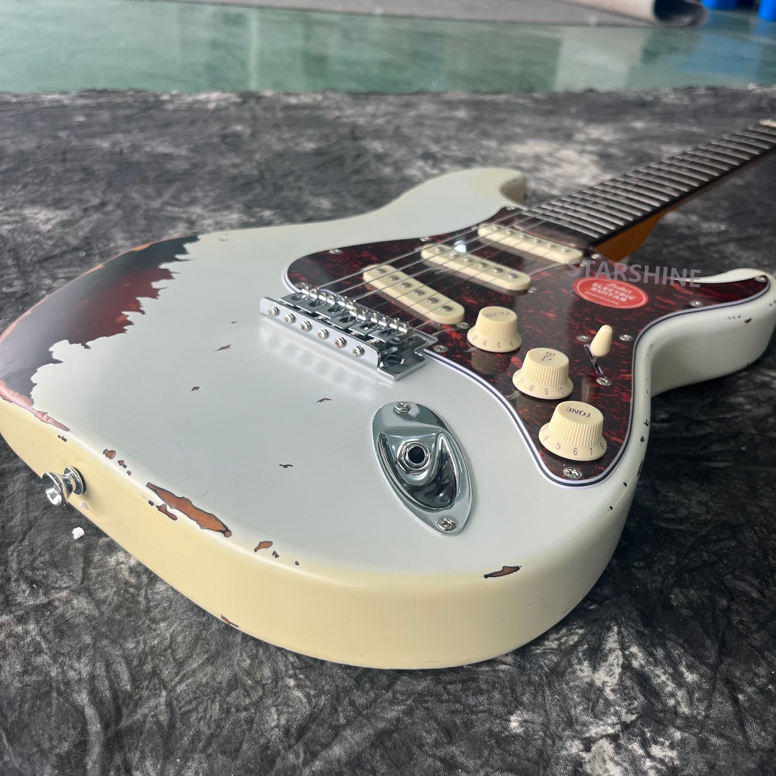 Unbranded Vintage Aged White Solid Body Electric Guitar Stainless fret fast