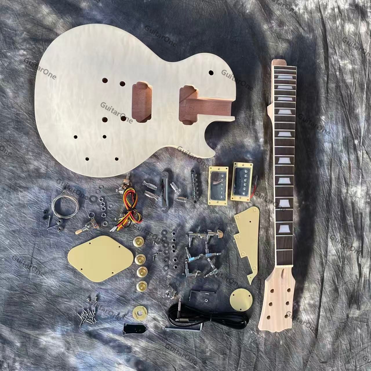 DIY Solid Electric Guitar Kit 2P Quilted Maple Top Complete Hardware Set