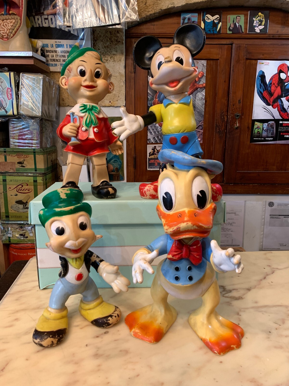 4x lot LARGE rubber toy DISNEY pinocchio jiminy cricket mickey mouse donald duck
