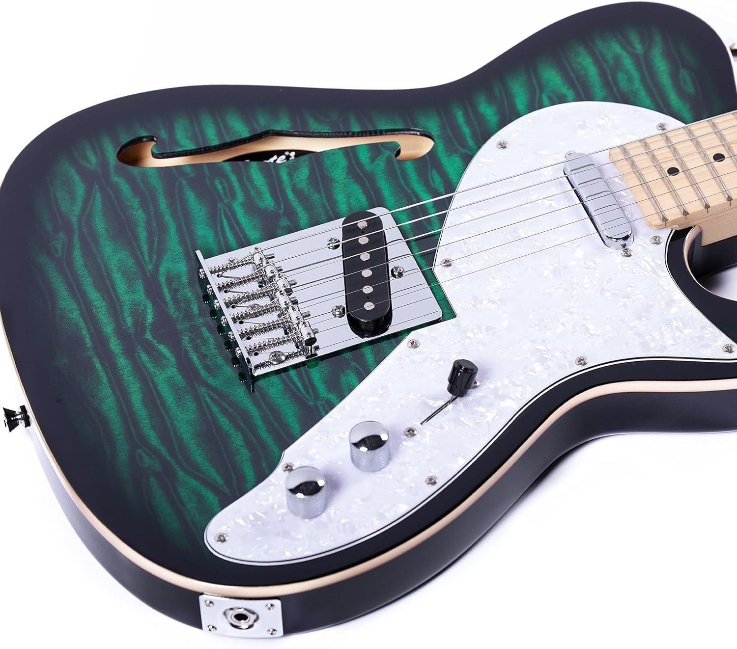 Electric Guitar Semi-Hollow F-Hole Tele Style – Green with Canadian Maple Neck