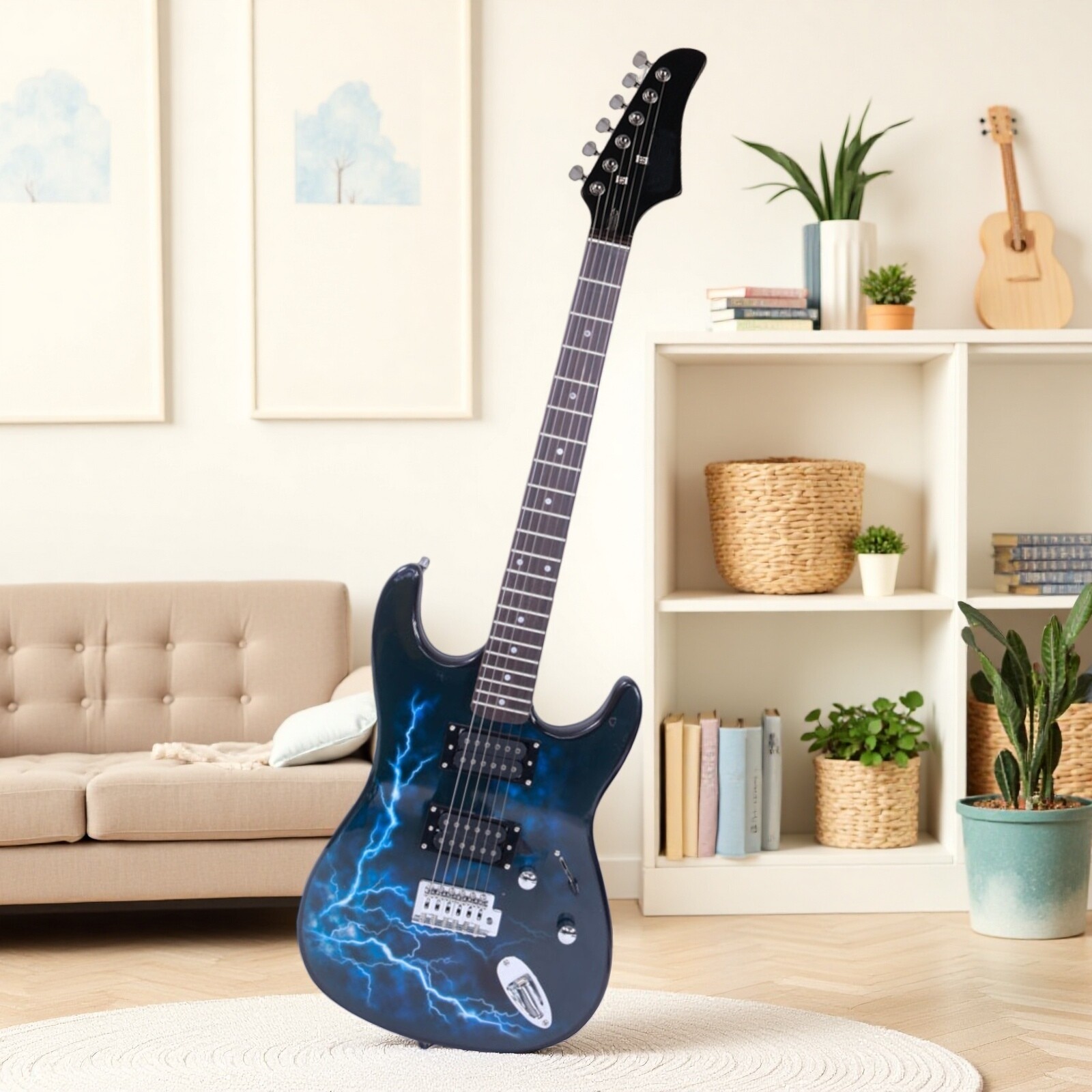 39″ Beginner S Style Electric Guitar Set-Tremolo Full Size HH Pickups Lightning