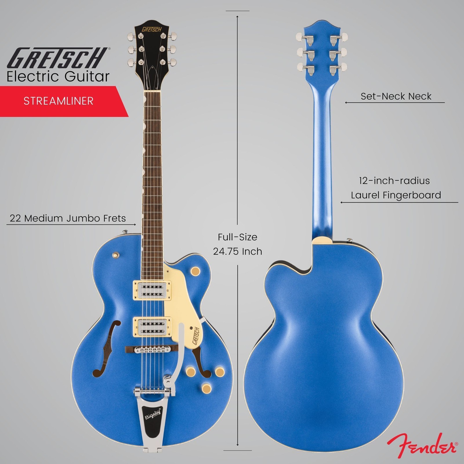 Gretsch G2420T Streamliner Hollow Body Electric Guitar Fairlane Blue Bundle