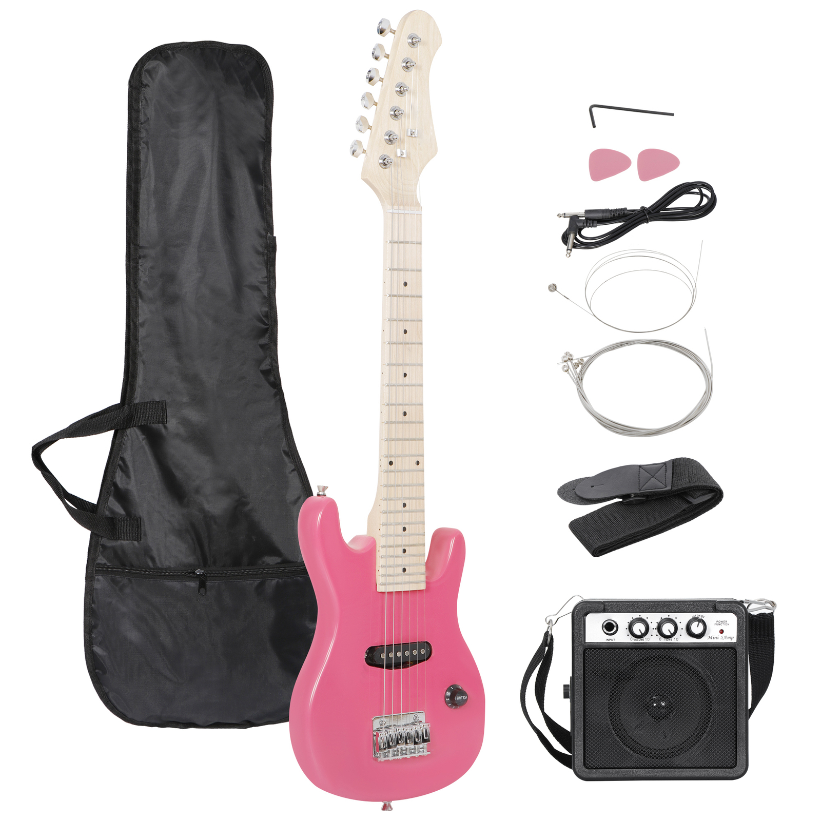 30 Inch Electric Guitar Beginner Starter Kit w/5W Amplifier Gig Bag Strings Pink