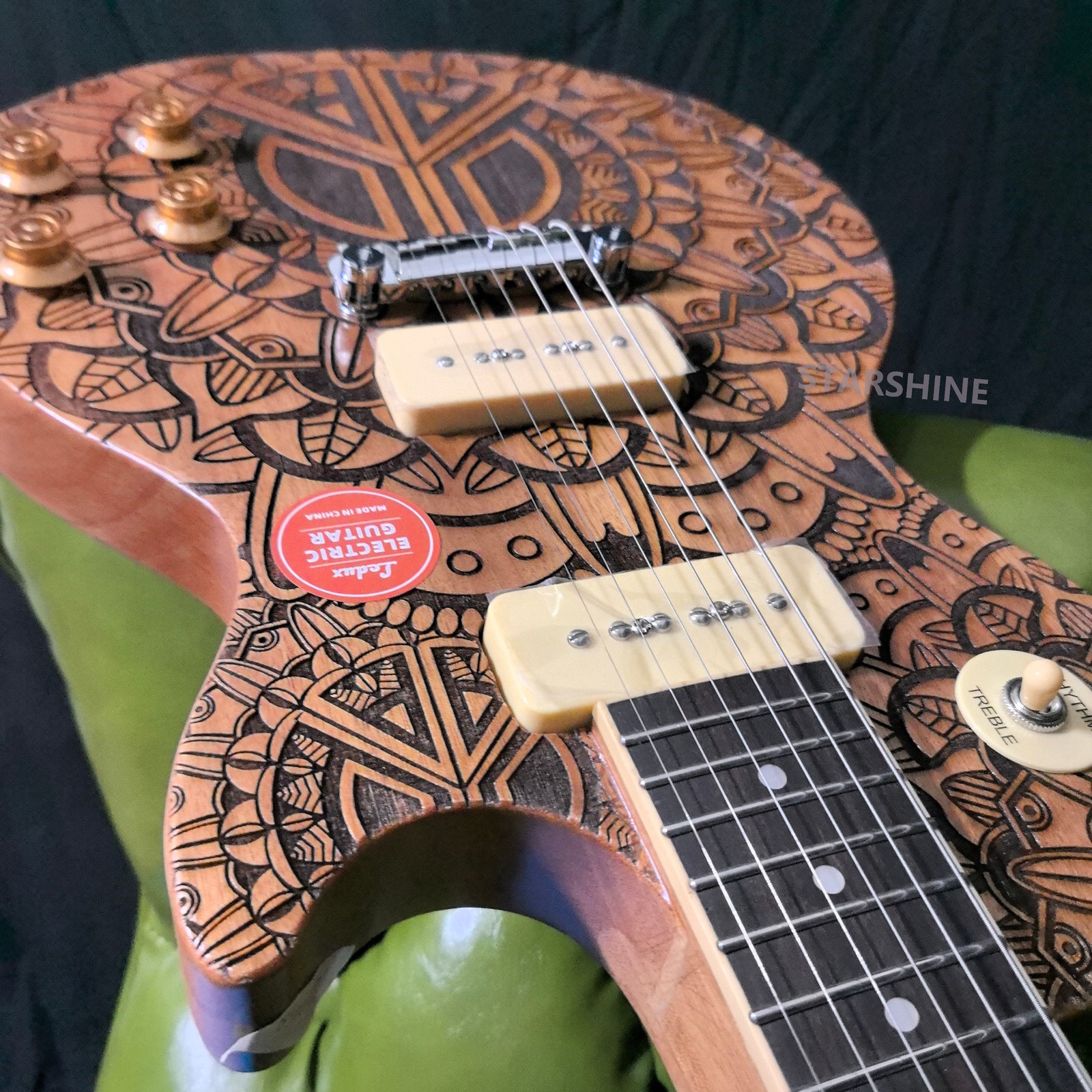 Electric Guitar P90 Pickup Stainless Rounded Fret Bone Nut carved top soild body
