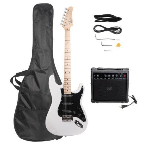 Glarry White Electric Guitar +Amp+ Bag/Case+ Strap+ Connecting Wire+Spanner Tool