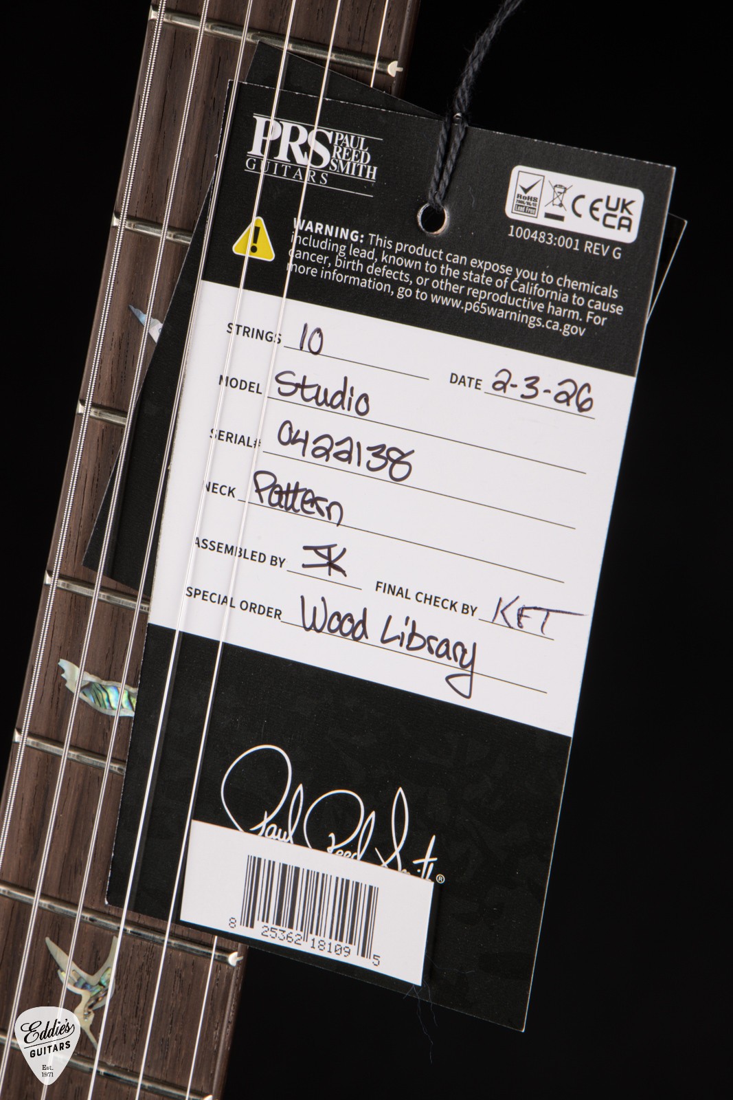 PRS Eddie’s Guitars Wood Library Studio Braaz / Rosewood Neck – Charcoal Burst
