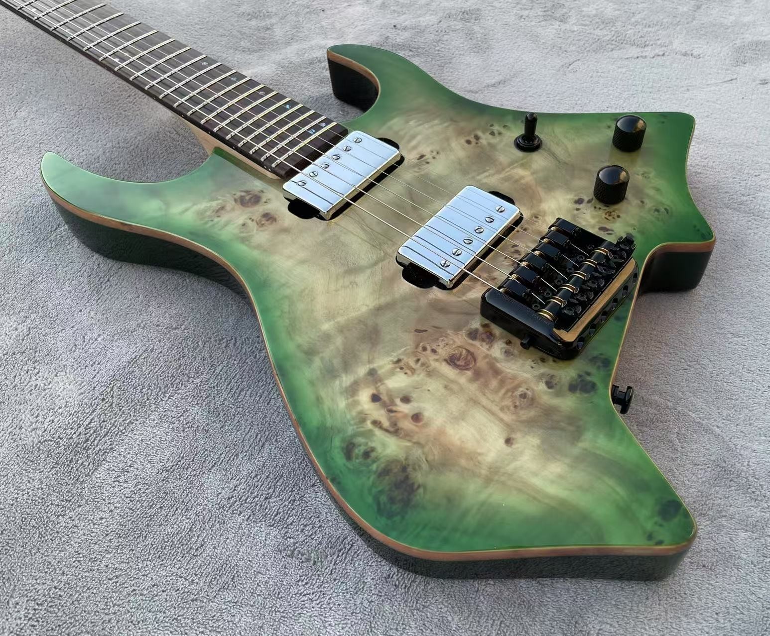 6 Strings Headless / Travel Electric Guitar Abalone Dots Inlays Glossy Finished