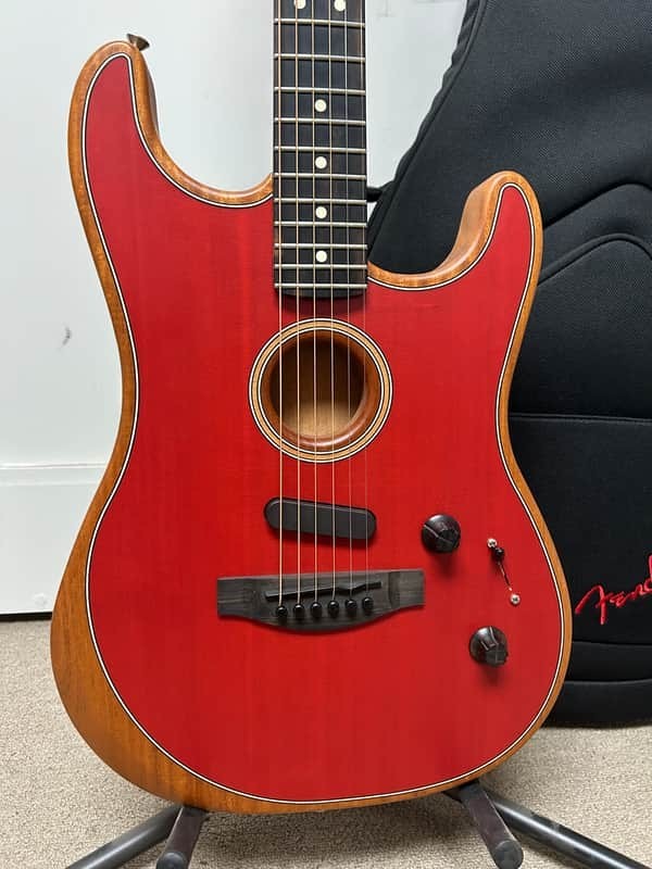 Fender American Acoustasonic Stratocaster Acoustic Electric Guitar – Dakota Red
