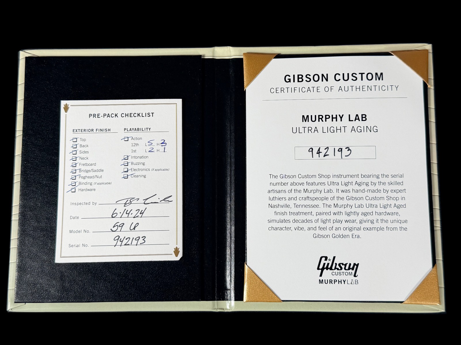 2024 GIBSON LES PAUL ’59 CUSTOM SHOP MURPHY LAB ULTRA LIGHT AGED ~ COBRA BURST