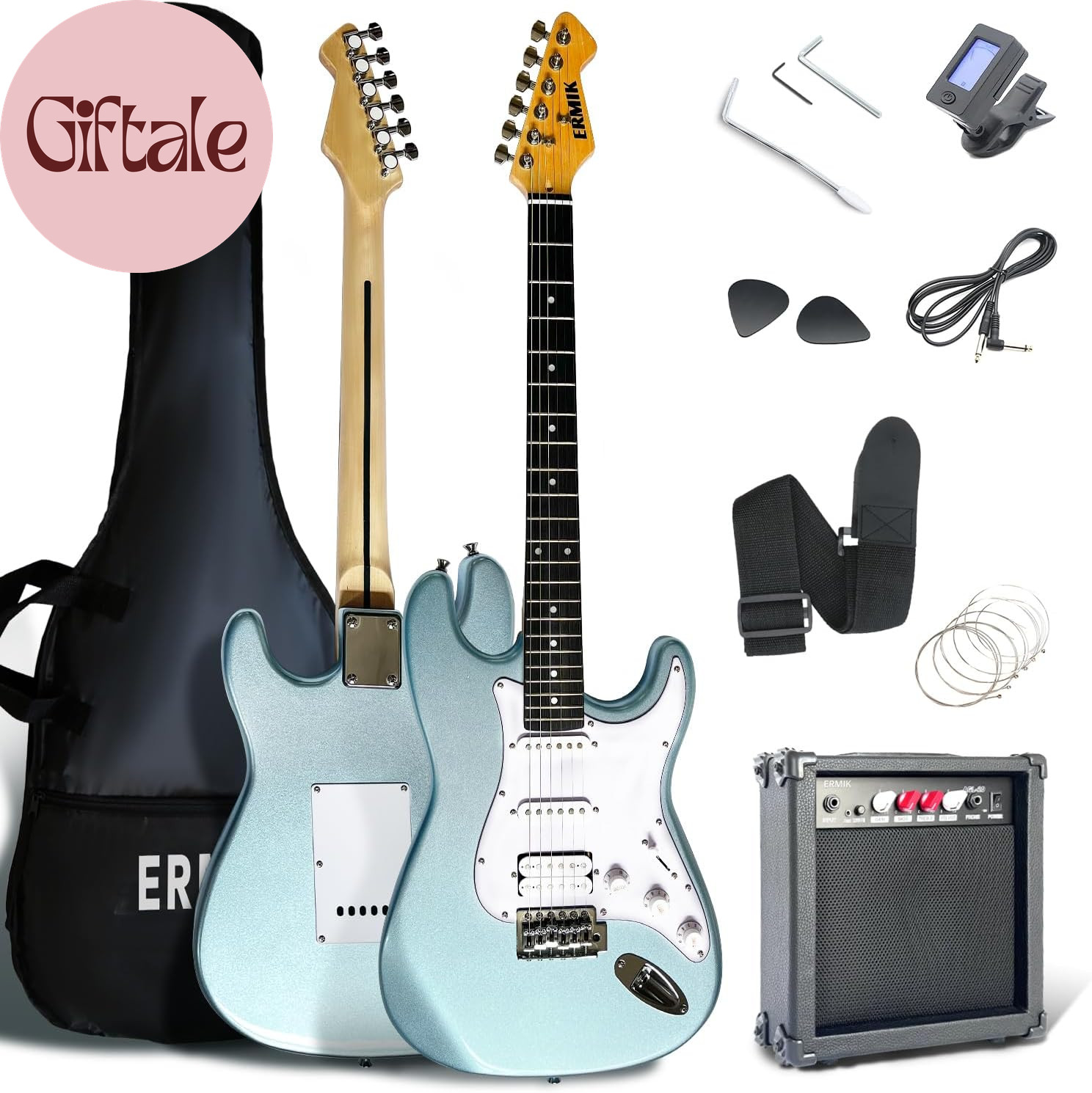 Soild Body Electric Guitar Kit with Amp 20W, Strings, Strap, Digital Tuner, Pick