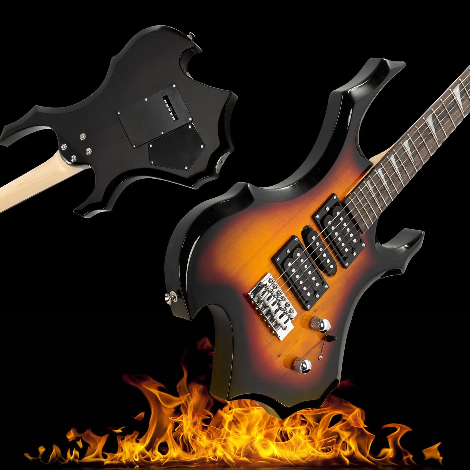 Glarry School Band Burning Fire 24 Frets Electric Guitar with Bag & Accessories