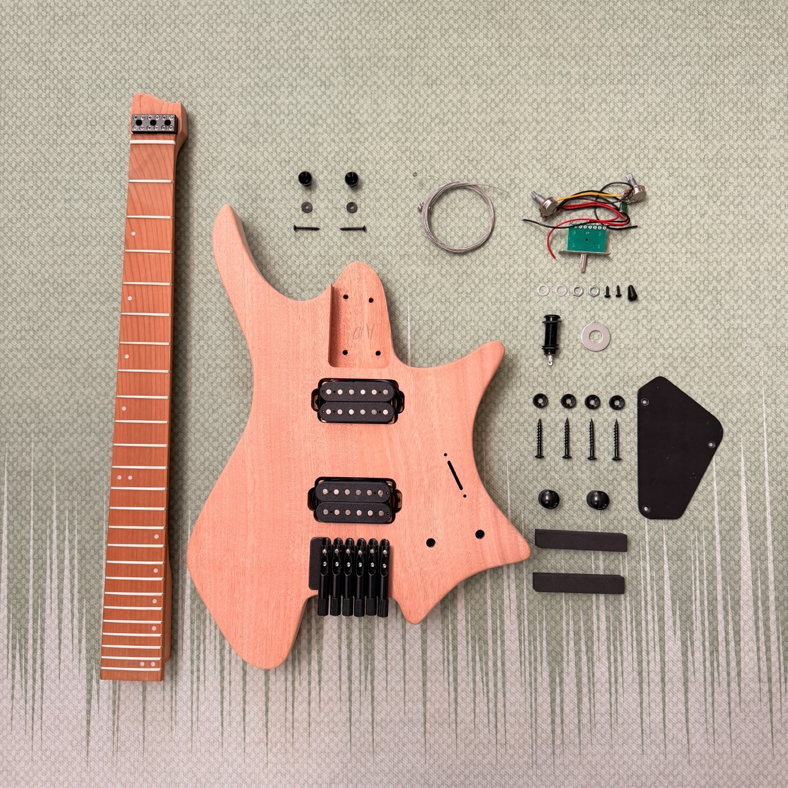 6-string Headless DIY Electric Guitar Kit HH Pickups Roasted Maple Neck BK part