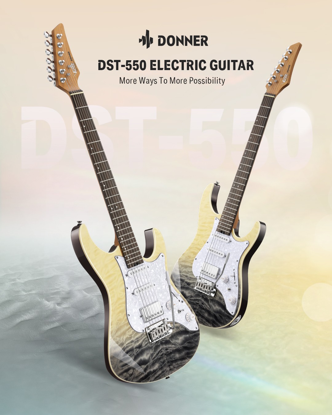 Donner DST-550 Full Size Electric Guitar With Tremolo Bar Gig Bag | Black Mirage