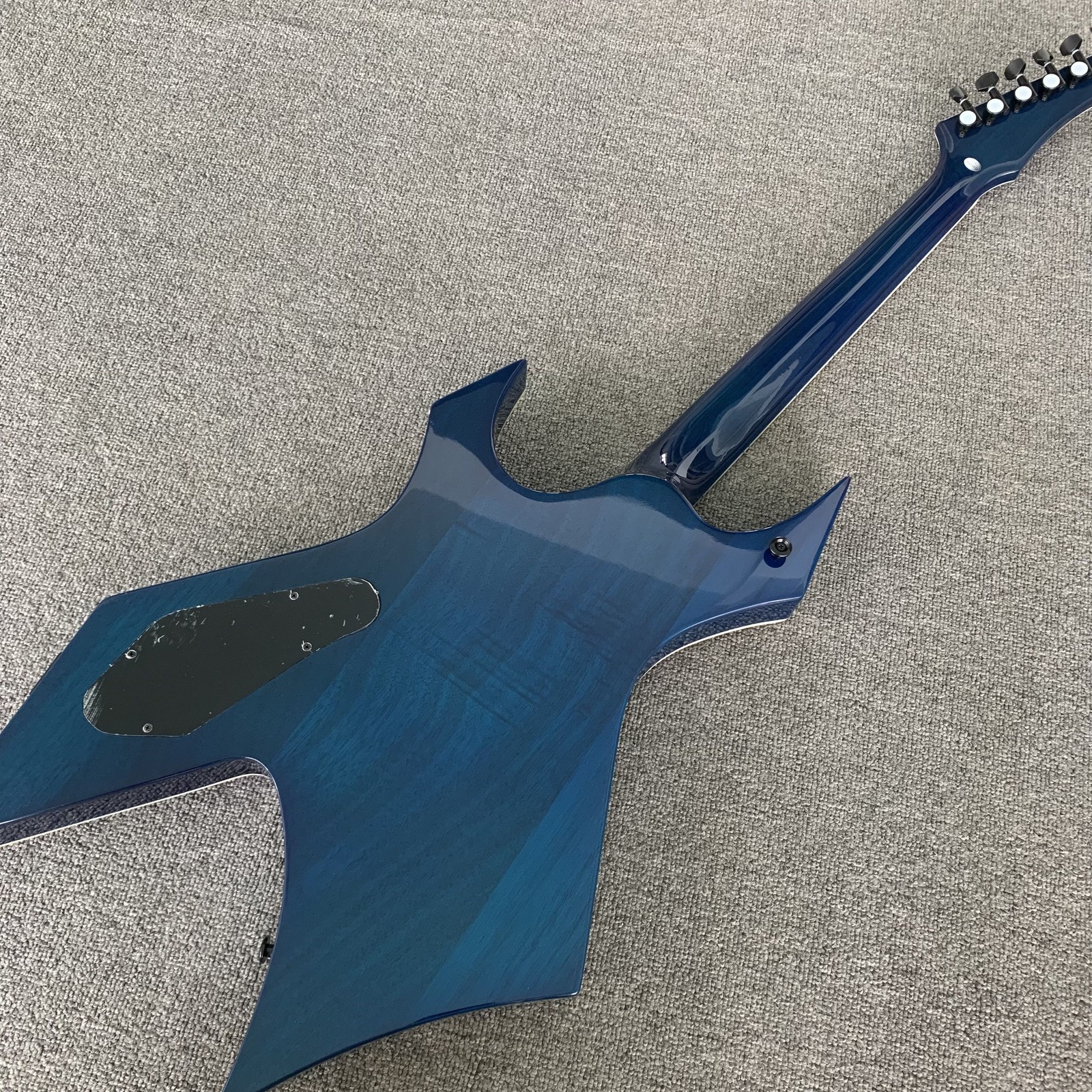 Blue Flamed top unique Shape Solid body Electric Guitar HH pickup black part