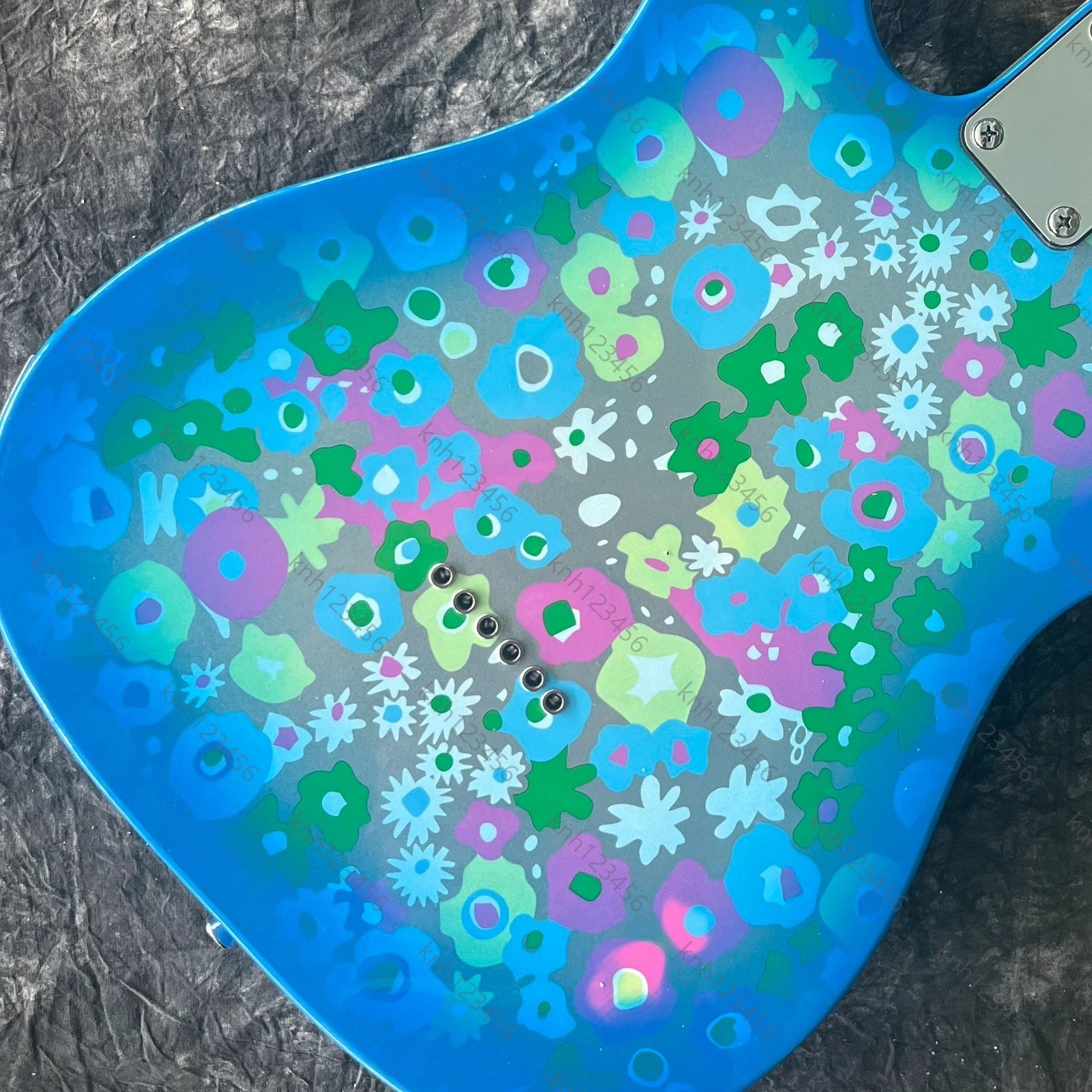 Blue Floral Print Single Cut Electric Guitar Bright Two Single Pickups Free Ship