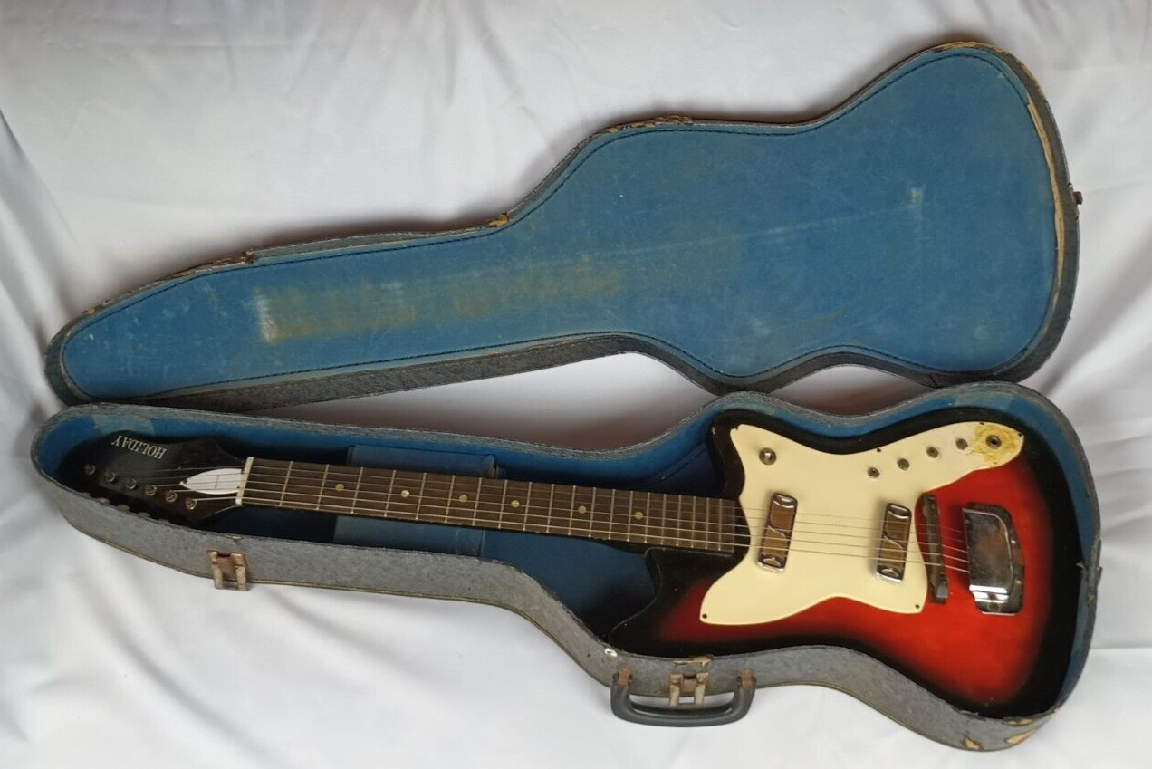 1960’s H15 Bobkat Holiday Brand Vintage Electric Guitar, Gold Foils & CASE