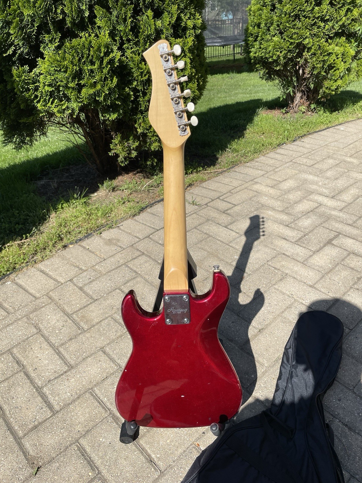Vintage Harmony Electric Guitar Mini Strat Red 1/2 Size Travel Kids Guitar