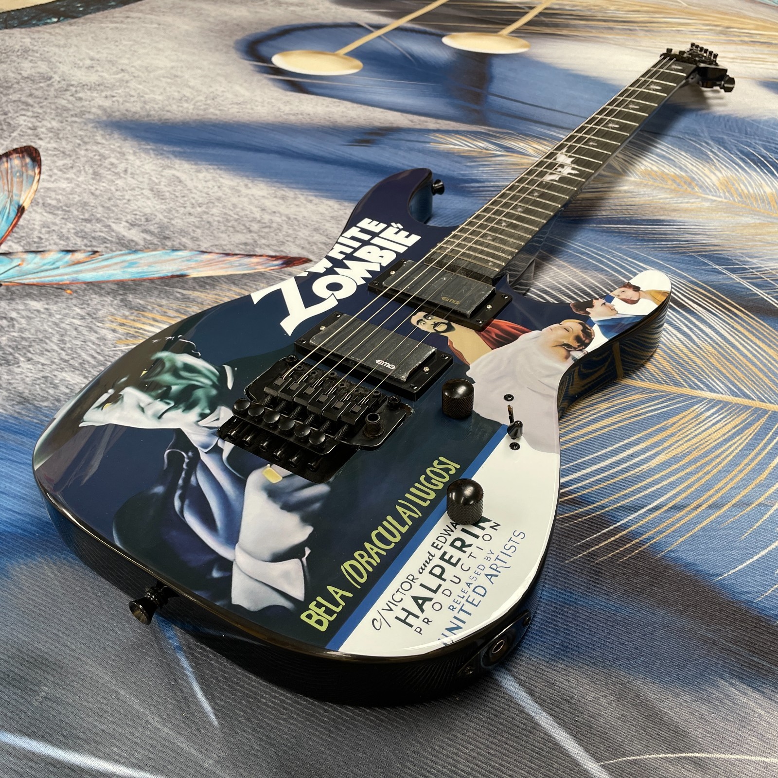 High Quality Discount Electric Guitar with White Zombie Graphic, Black Hardware