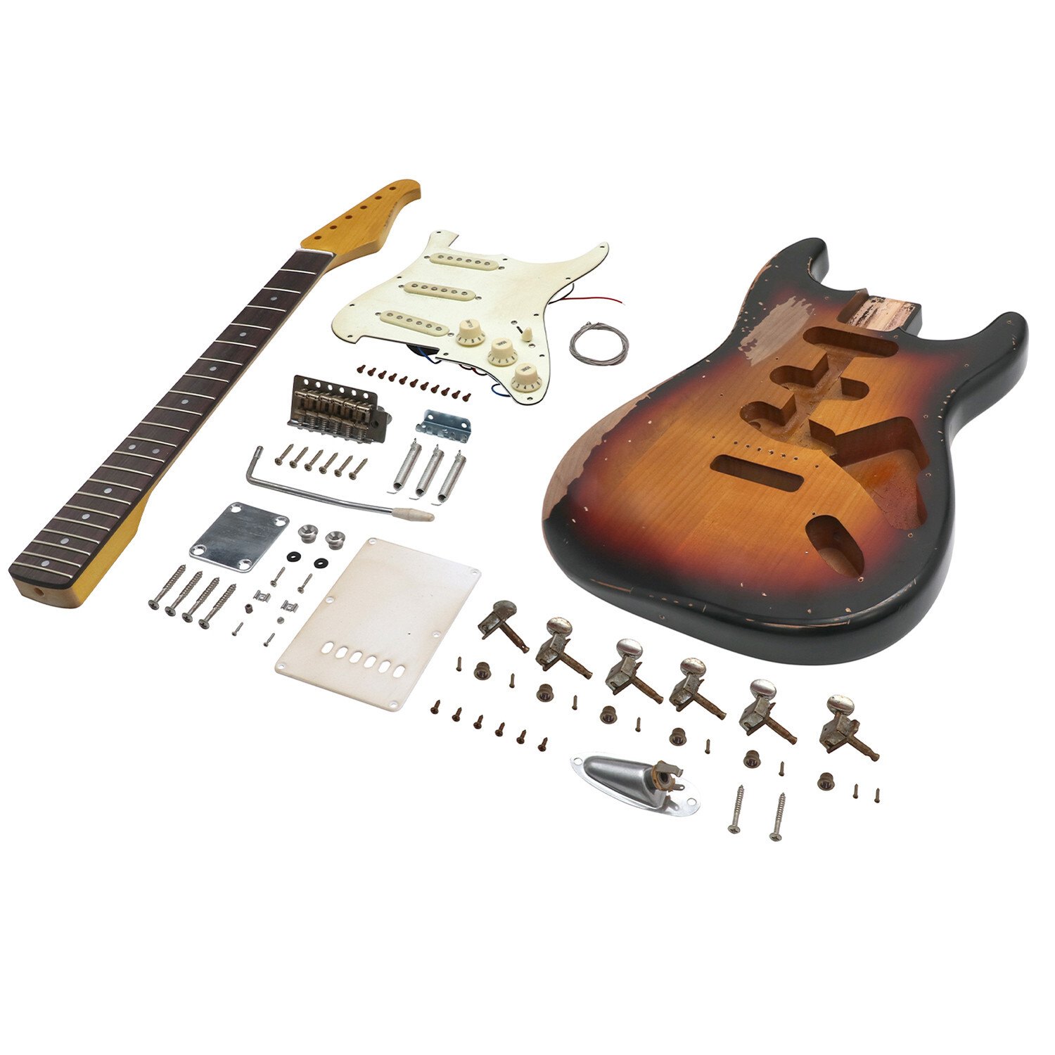 Relic DIY Guitar Kit ST Style Alder Body Rosewood Fingerboard 3 Tone Sunburst