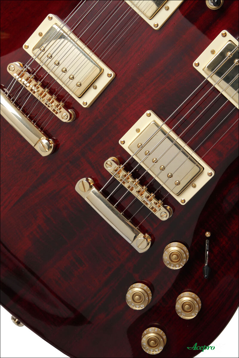 Acepro Wine Red Double Neck Electric Guitar Carved Top Abalone Custom Stem Inlay