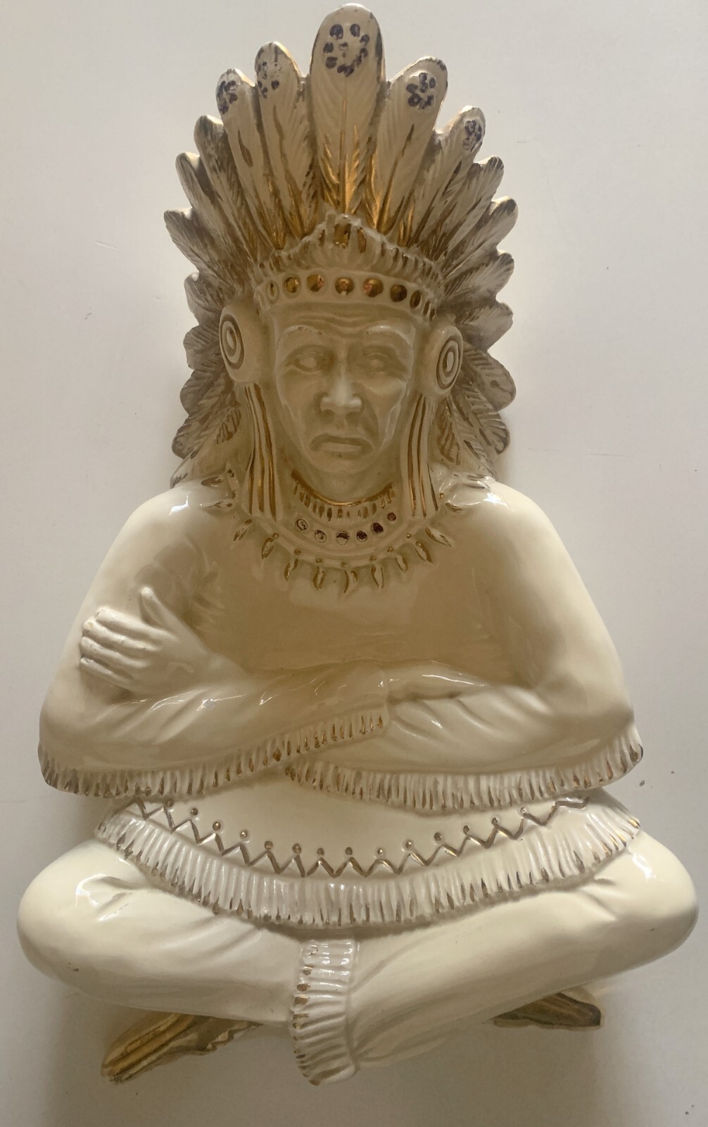 VINTAGE 11″ LARGE FIGURE CERAMIC COIN TRAY AMERICA INDIAN NATIVE MADE IN ITALY