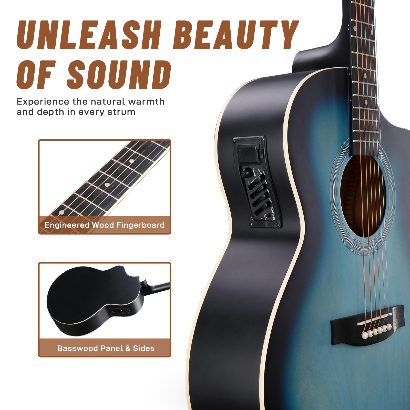 Full-Size 41 Inch Acoustic Electric Guitars Kit for Beginner With 15W Amp
