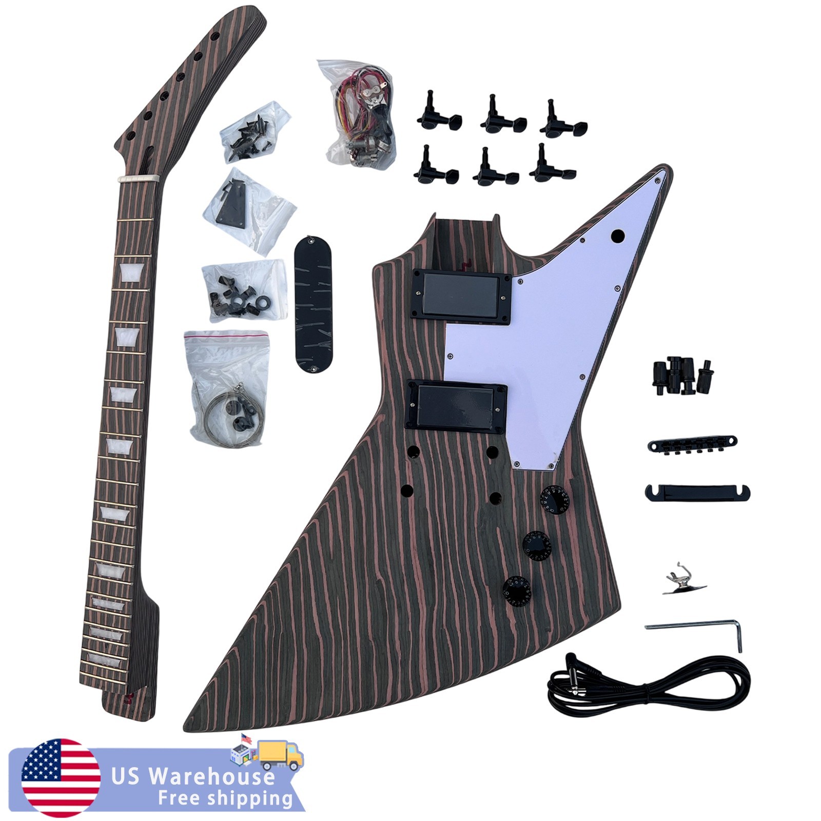 Zebrawood Set Neck Humbucker DIY Electric Guitar Kits Bone Nuts Free Ship