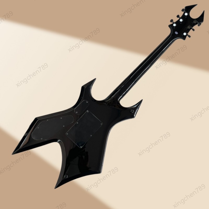 Red Burst Solid Electric Guitar with Red Bat Inlays Flamed Maple Top Hard Rock