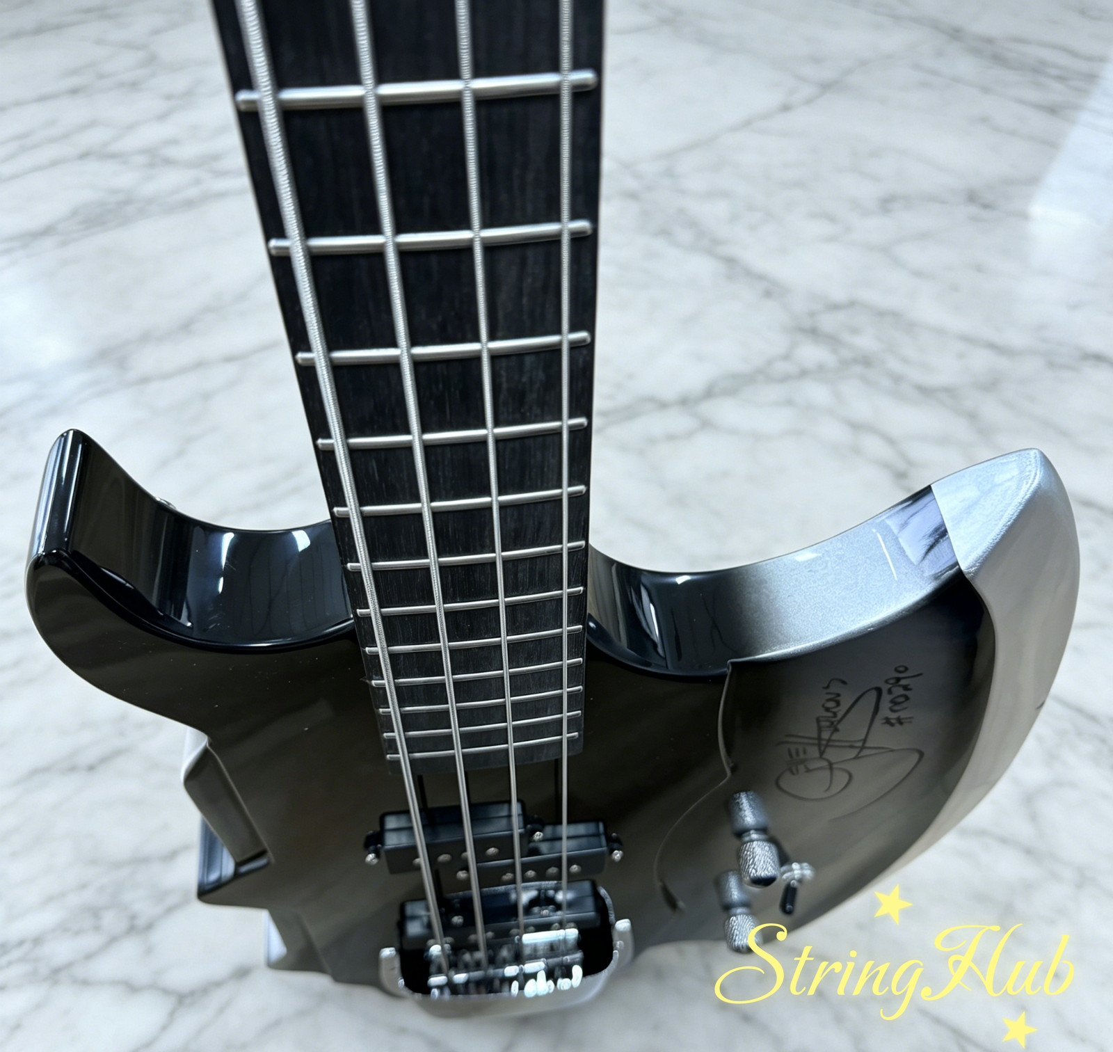 US Black & Silver Gene Simmons Axe Bass style Electric guitar Mahogany Body