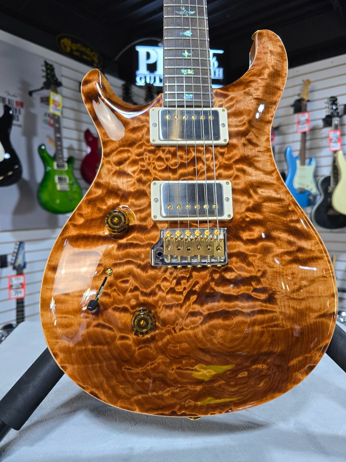 PRS Wood library, 10-Top, Custom 24 Left Handed- Copperhead w/OHSC & PLEK*D #597