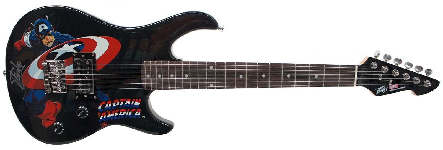 Stan Lee Signed Peavey Marvel Captain America 3/4 Electric Guitar & Certificate!