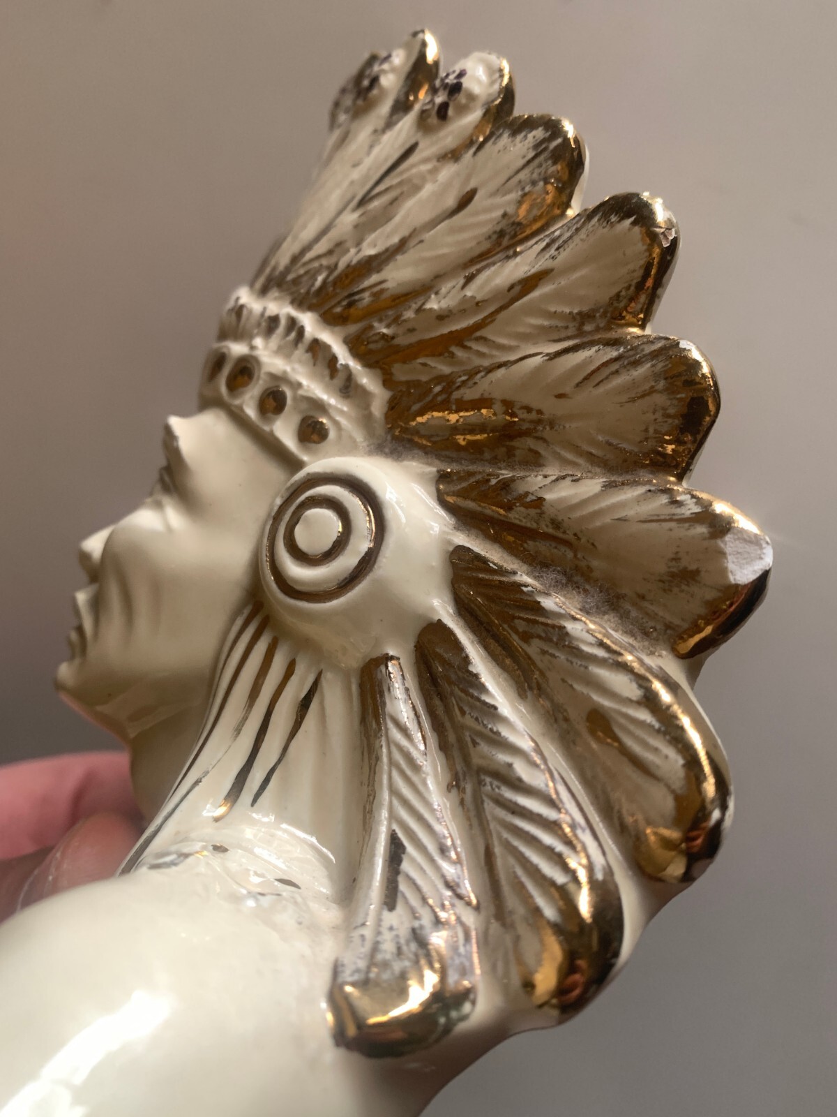VINTAGE 11″ LARGE FIGURE CERAMIC COIN TRAY AMERICA INDIAN NATIVE MADE IN ITALY