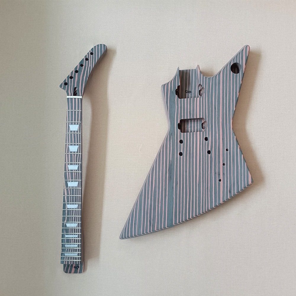 DIY 6 String Explorer Electric Guitar Kit Zebrawood Body