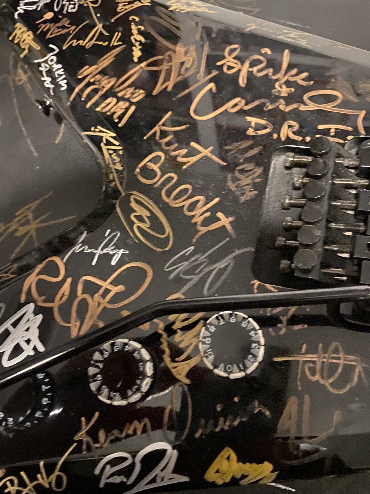 Dean Dimebag Razorback Electric Guitar signed by many 24 metal artists