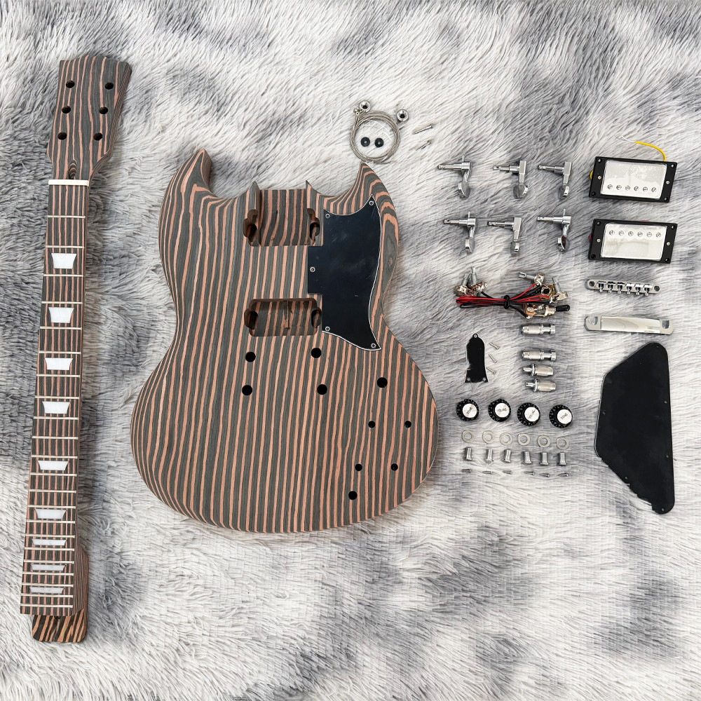 DIY Electric Guitar Kit Complete Set – Solid Zebrawood Body & Neck, Hardware
