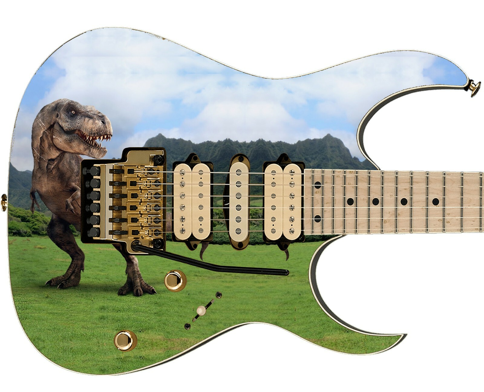 Guitar Skin Axe Wrap Re-skin Bass Reface Jurassic Park Dinosaur Reflection GS080