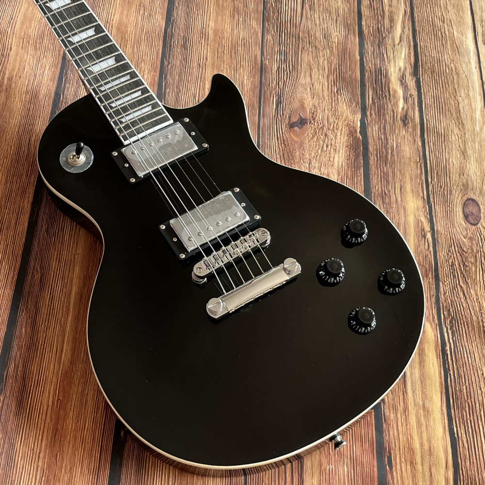 6 strings Black electric guitar Stainless Frets chrome hardware free shipping