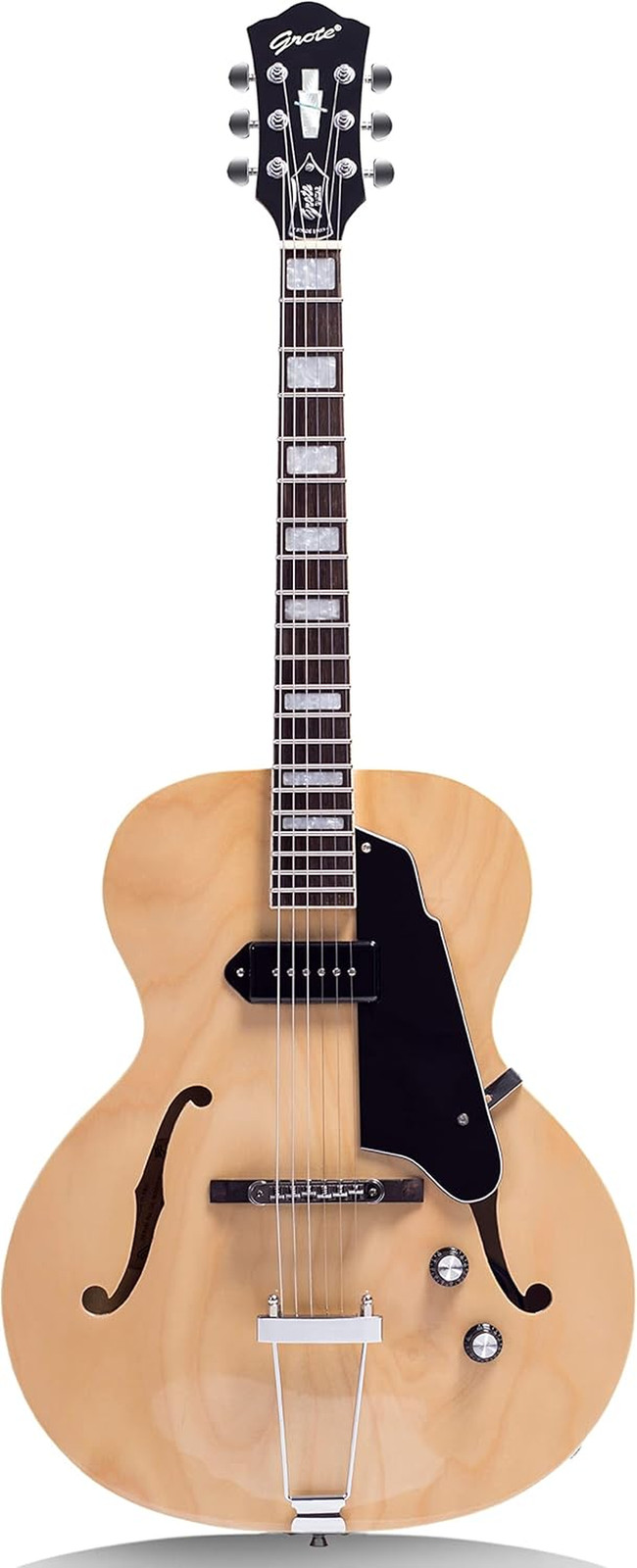 Jazz Electric Guitar Hollow Body Chrome Hardware (Natural)