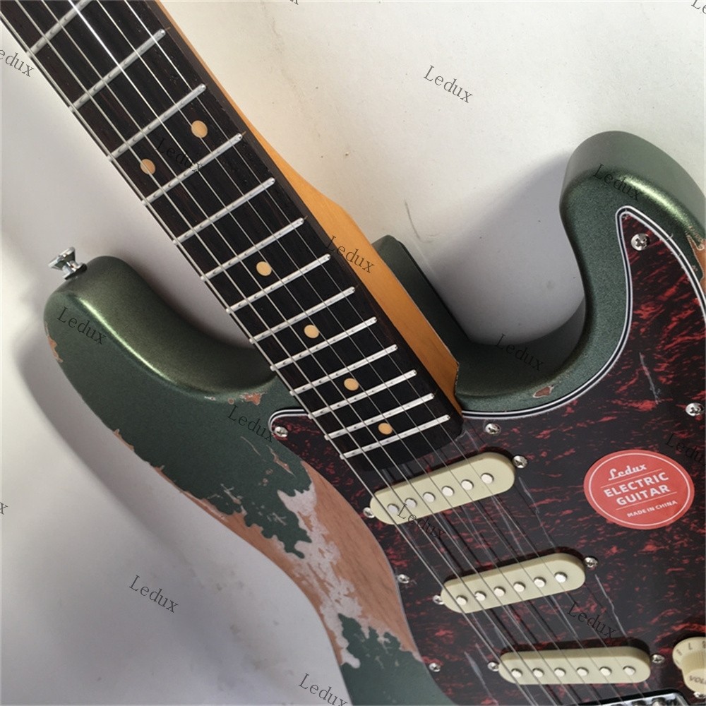Ledux Electric Guitar Stainless Fret Green Over 3 Color Sunburst Free Shipping