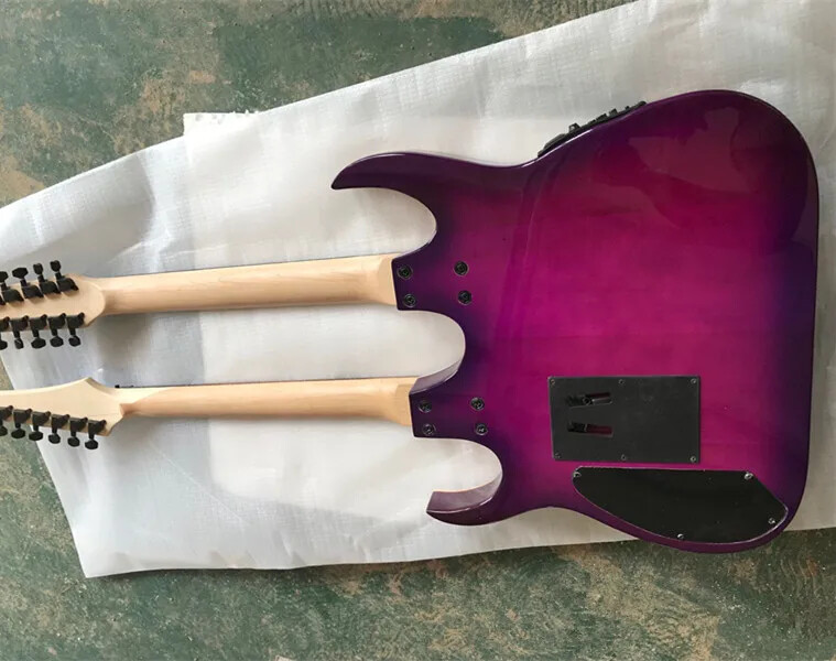 Factory Customized 12+6 String Purple Body Double Neck Electric Guitar 24 Frets
