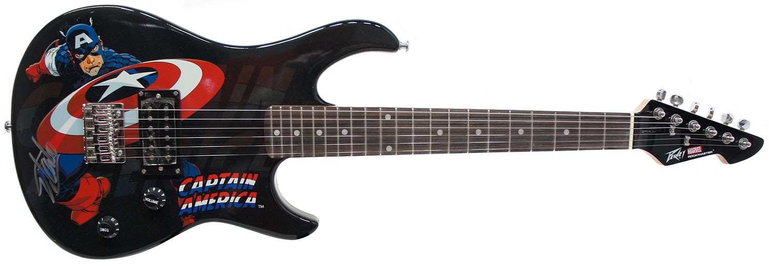 Stan Lee Signed Peavey Marvel Captain America 3/4 Electric Guitar & Certificate!