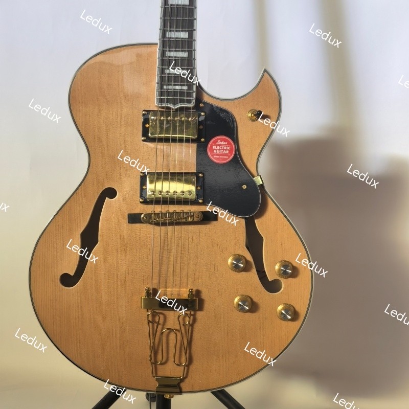 Custom Hollow Body Electric Guitar Bone Nut Archtop Soundboard Gold Fastshipping