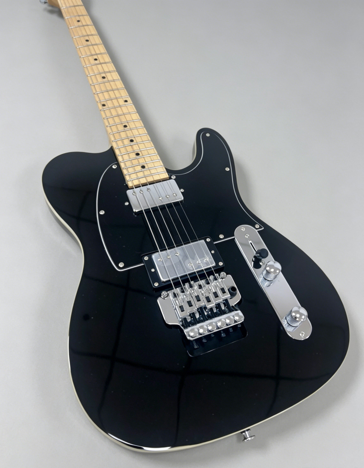 US STOCK gloss Black TL Style Guitar Floyd Rose Tremolo Maple Neck Fast Ship