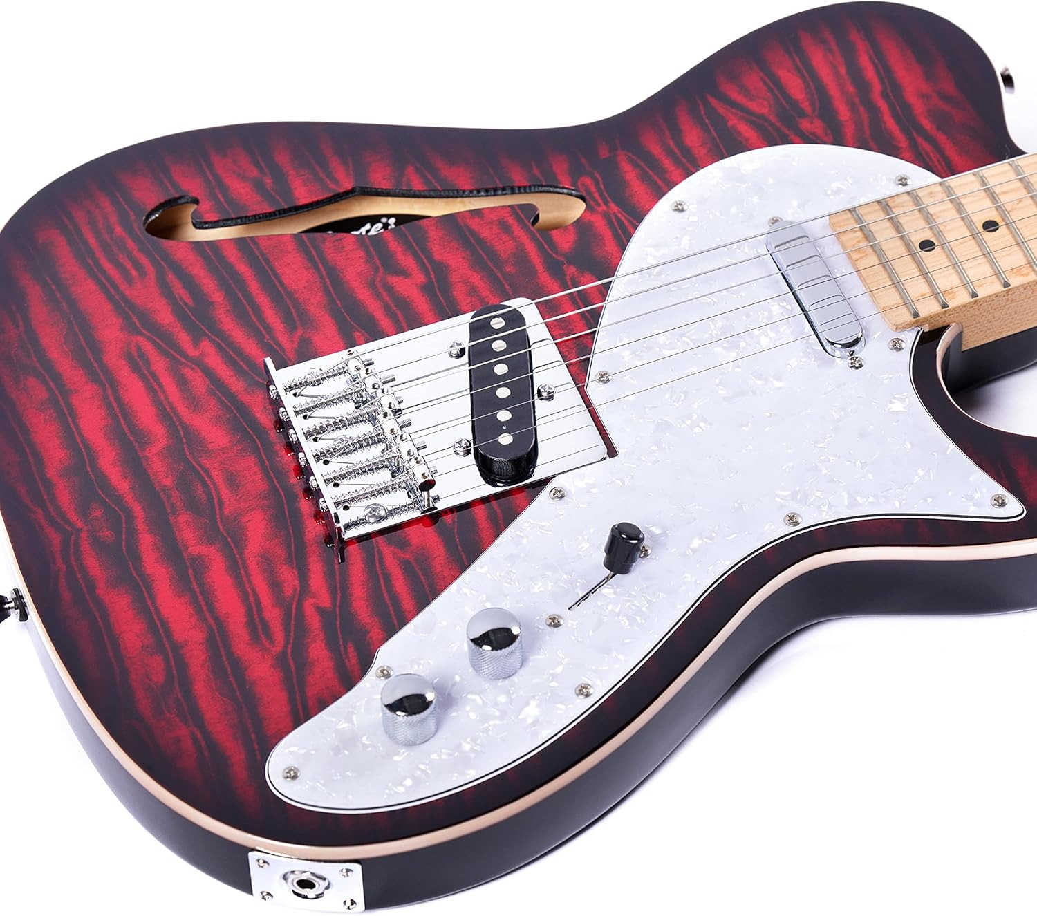 Grote Electric Guitar Semi-Hollow Body Single F-Hole Printed Tele Style Guitar