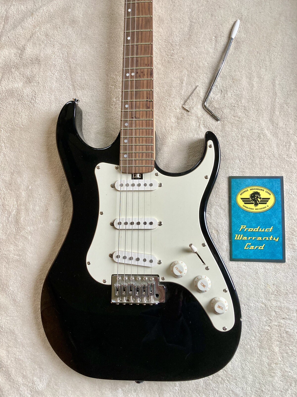 Lyon By Washburn Black 6 String Musical Instrument Electric Guitar With Gig Bag