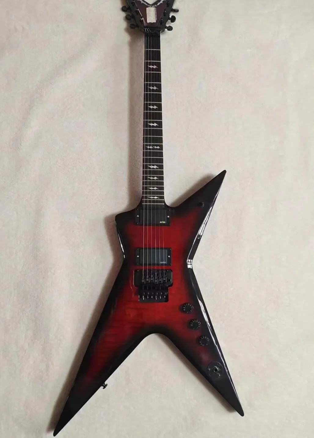 Dime Dimebag Darrell Red Flame Maple BlackEdge Electric Guitar Lightening Inlay