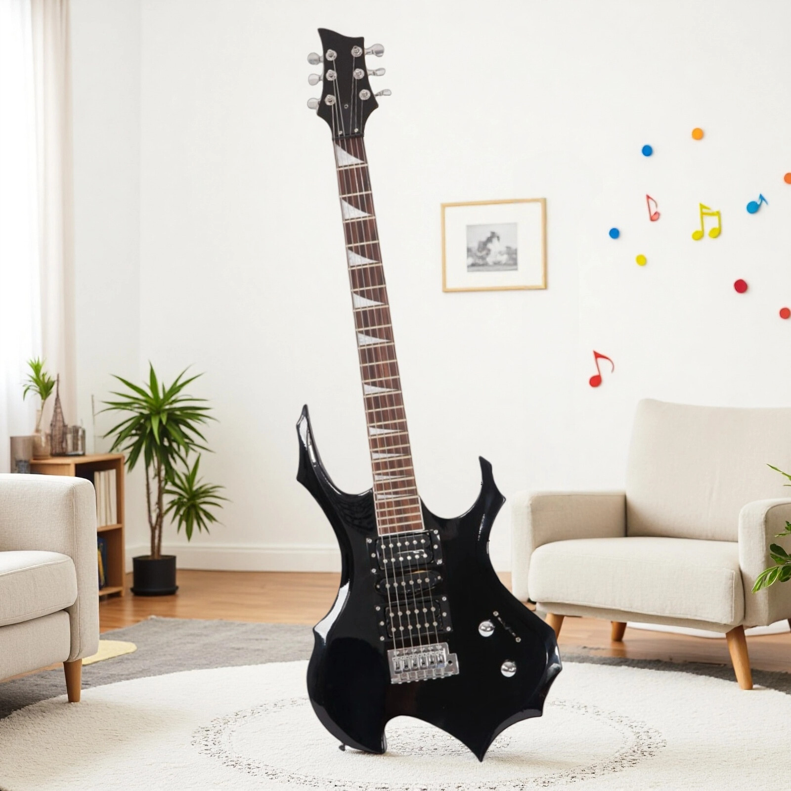 Modern Black Single Tremolo H-S-H Pickups Electric Guitar Set With Amplifier