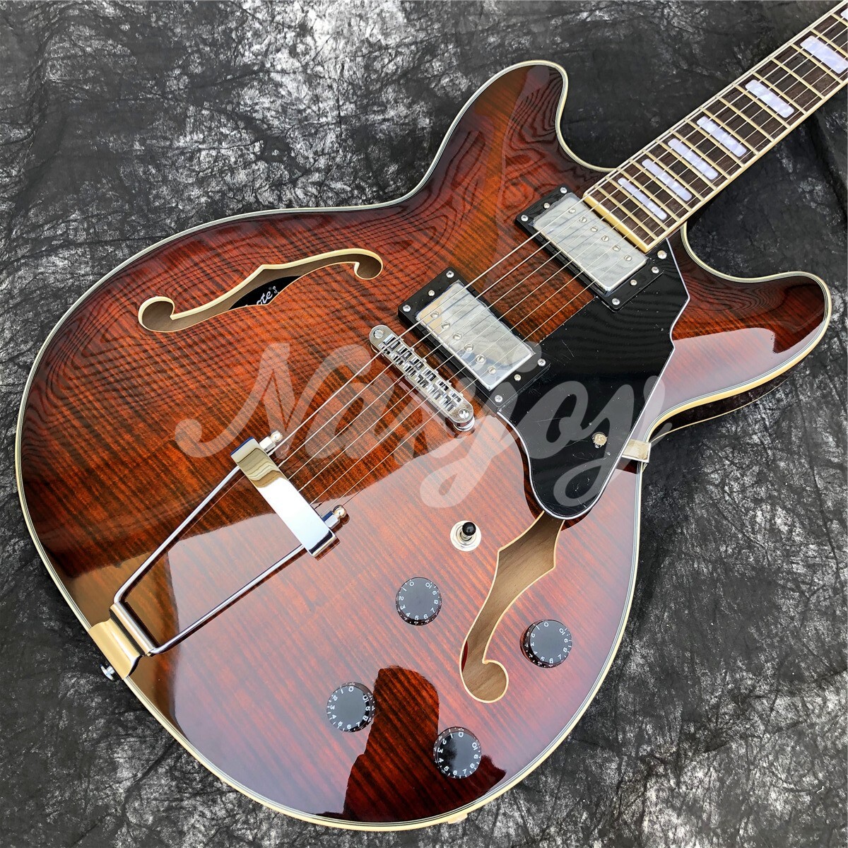 Grote Brown Flame Maple Jazz Electric Guitar Semi Hollow F holes Archtop Guitar