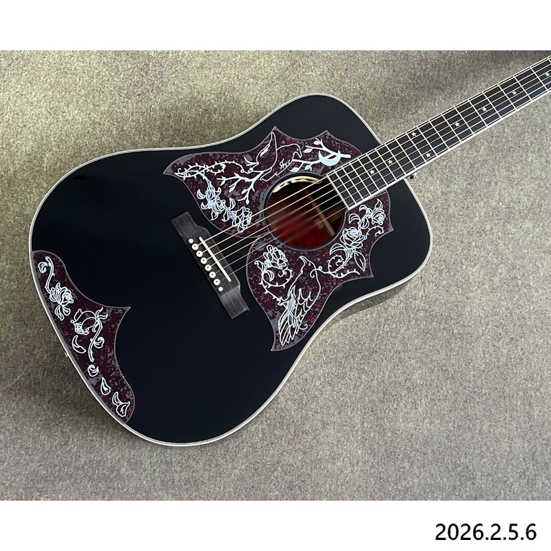 Acoustic guitar Soild black 3 pickguards star inlay B1G Sound Hole electric